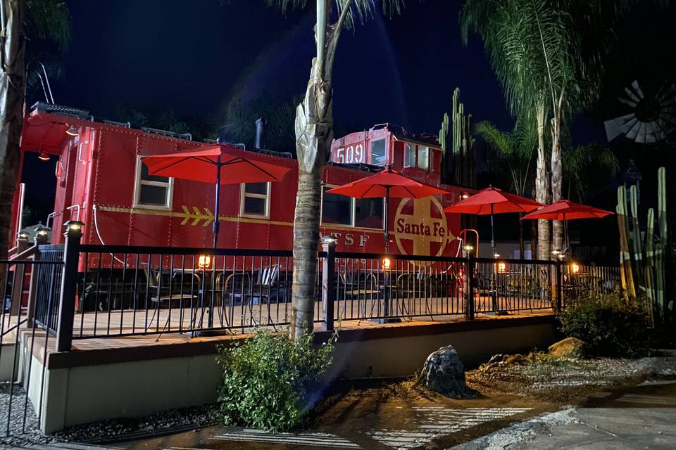 The caboose at night