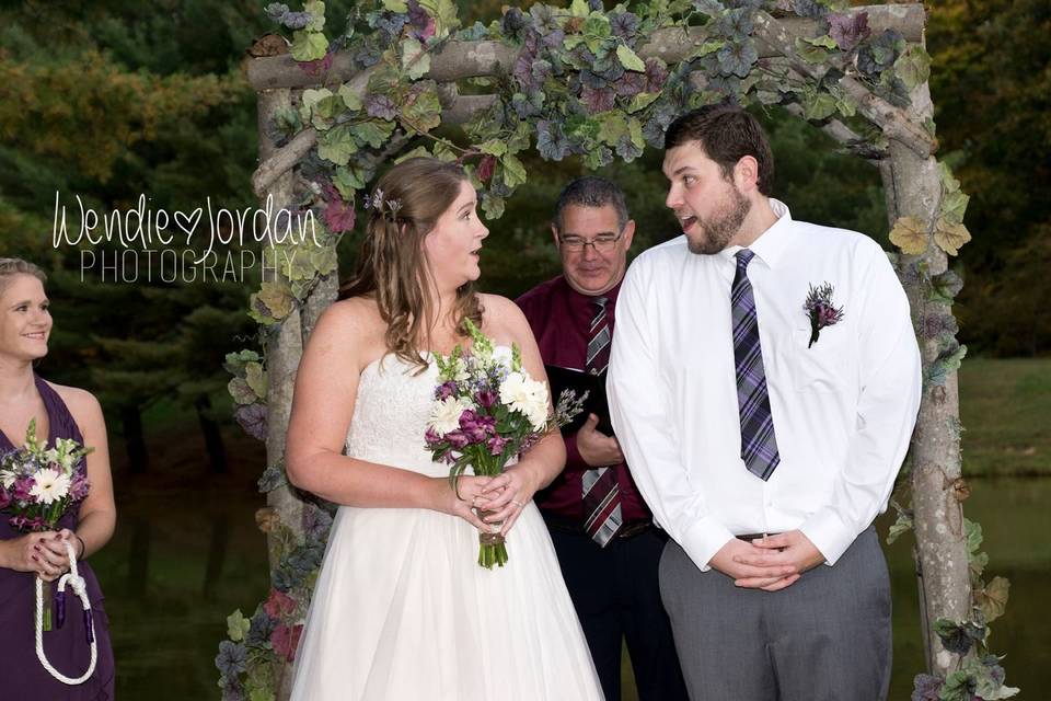 Newlyweds walk down the aisle