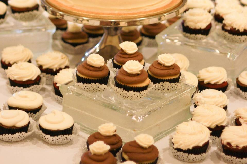 Wedding cake and cupcakes