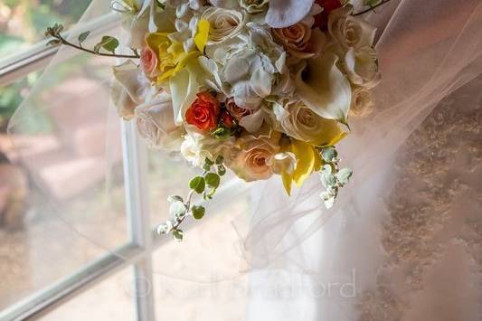 The bride holding her bouquet