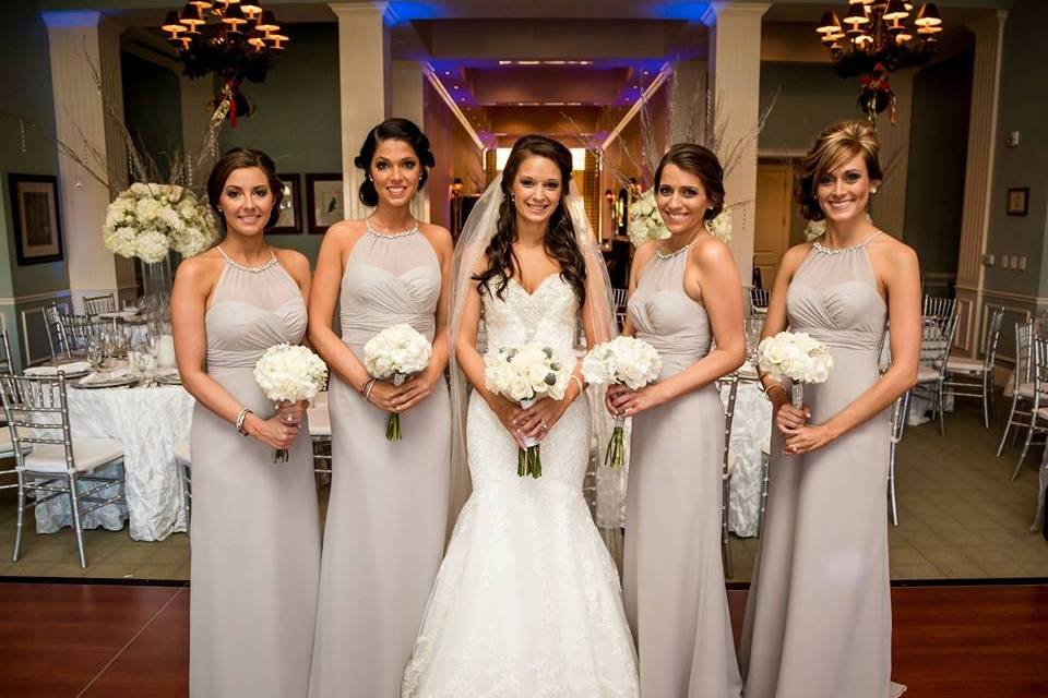 The bride and her bridesmaids