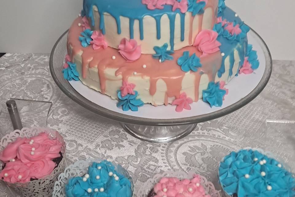 Gender Reveal Cake and Cupcake