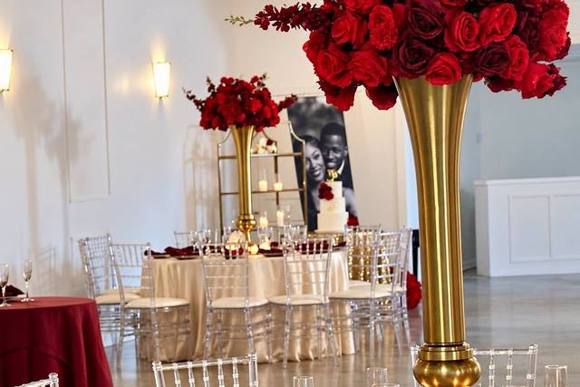 Red Rose Centerpieces and Gold