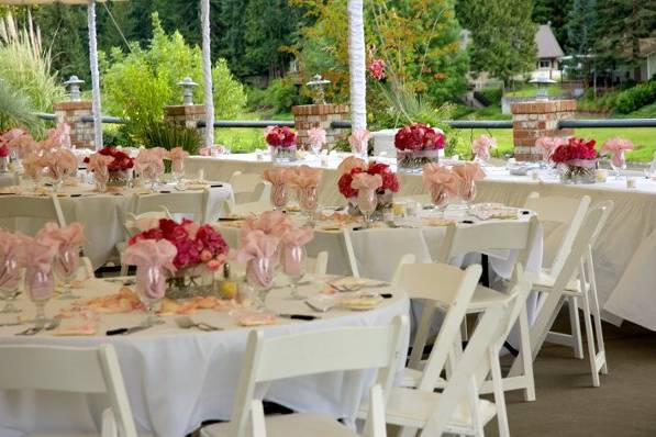 Table setup with floral centerpieces