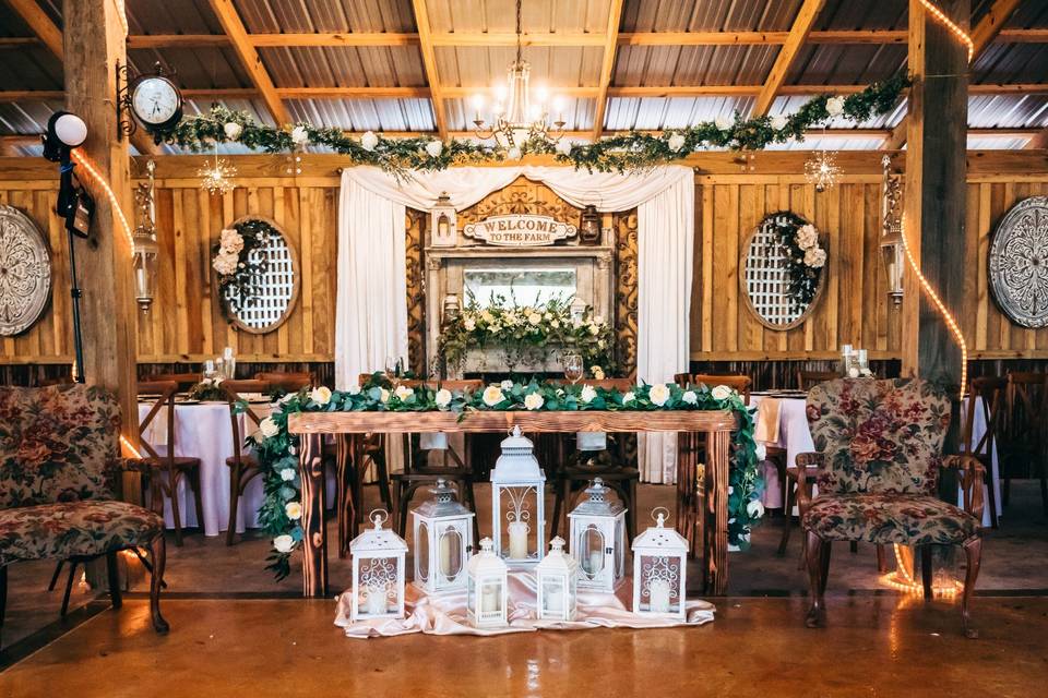 Sweetheart table in our barn