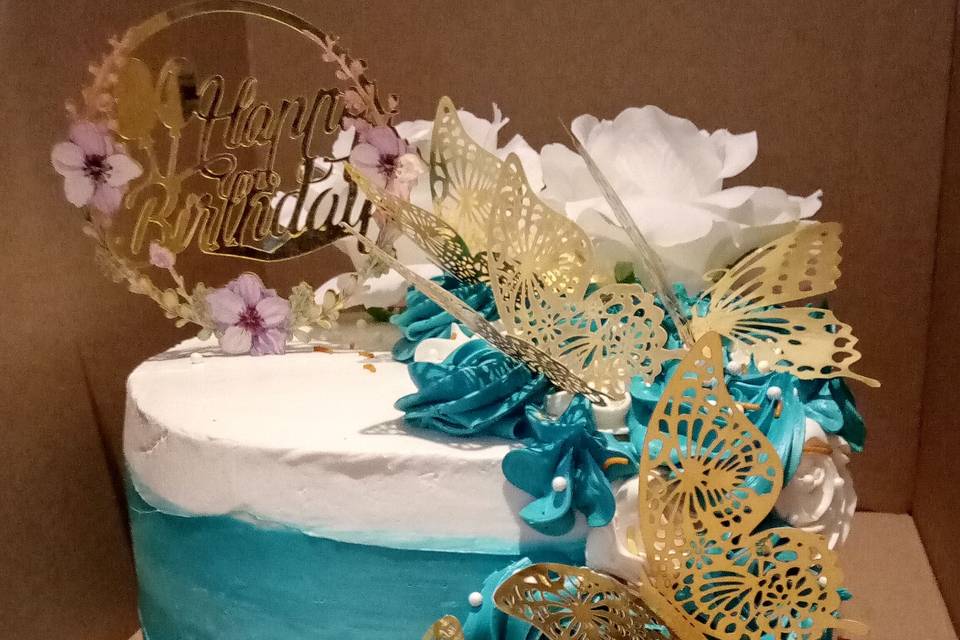 Blue, decorated cake