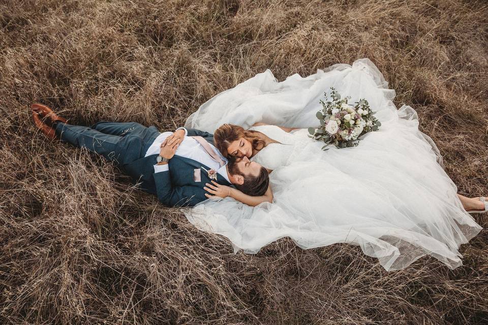 Aerial shot of couple