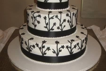 Two Tier Cake 50 - Gray & Black Fondant Stripes - Aggie's Bakery & Cake Shop