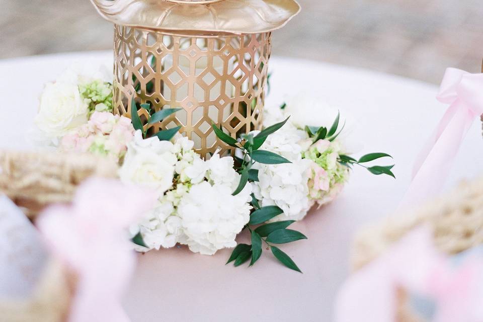 Table setup with flower centerpiece