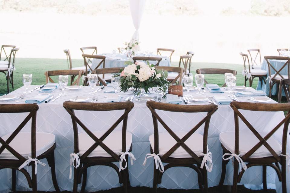 Table setup with flower centerpiece