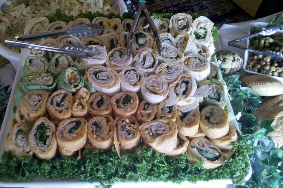 Assortment of Tortilla Wraps with meat and vegetarian ones also.