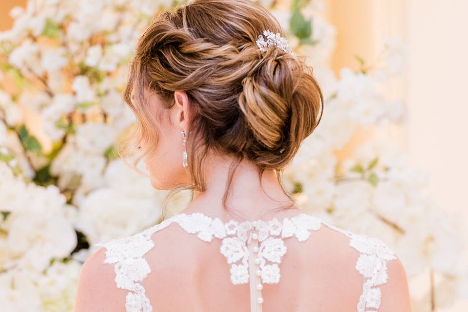 Beautiful lace dress and neat updo