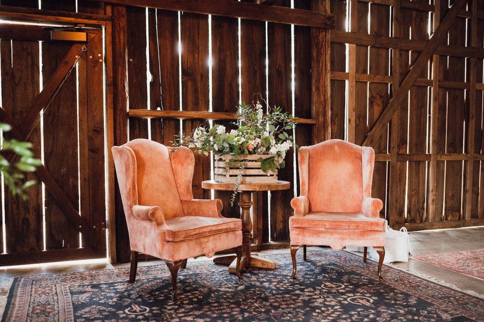 Vintage velvet toasting chairs