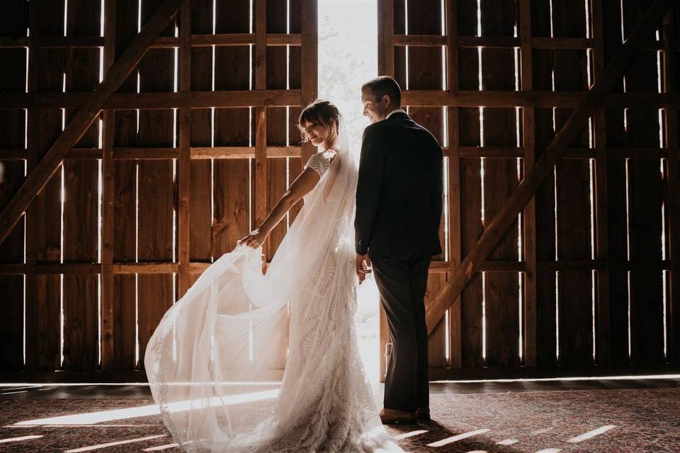 Portraits behind barn doors