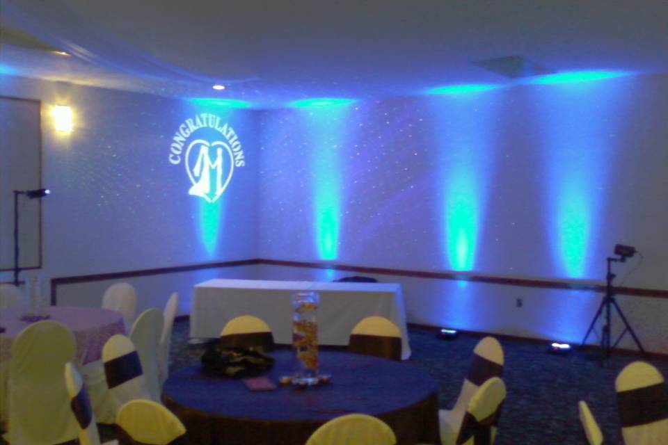 Blue up-lights with monogram