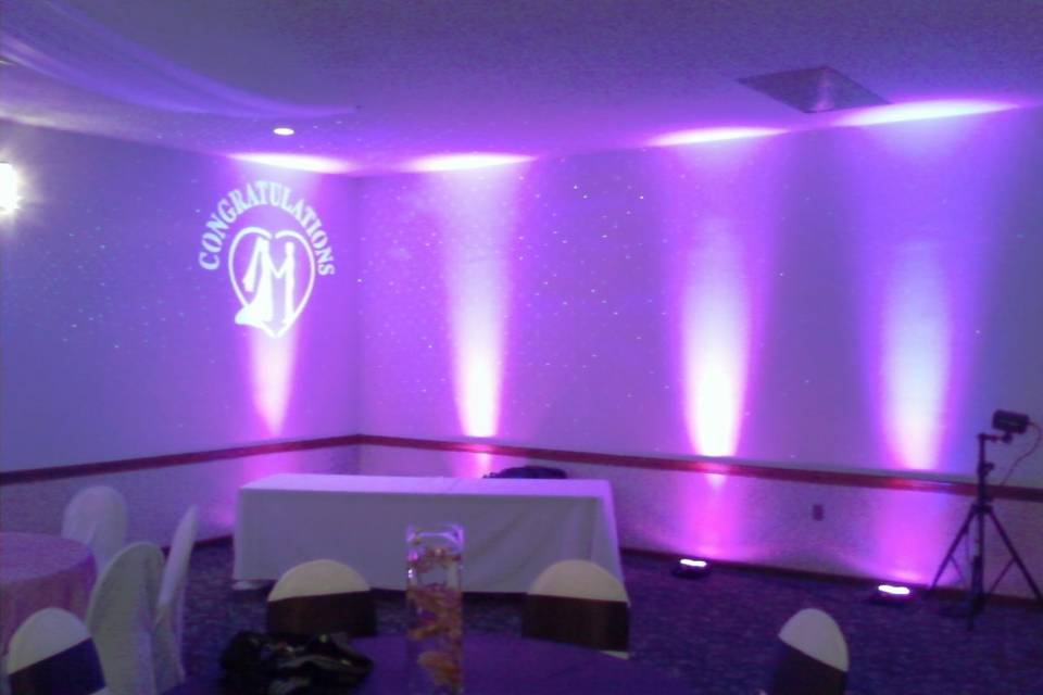 Purple up-lights with monogram