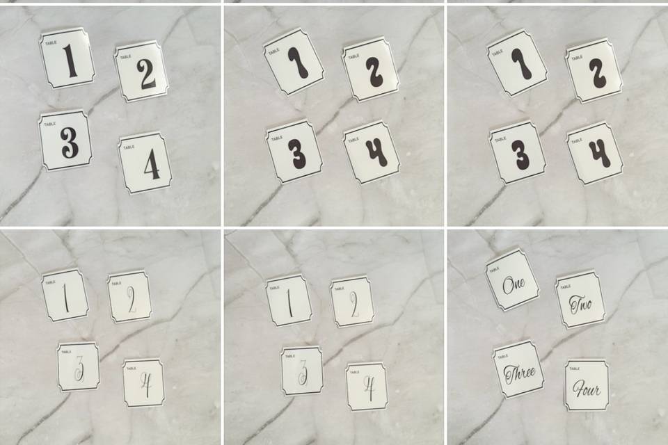 Sample fonts Table mark labels