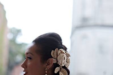 Bridal updo and flowers