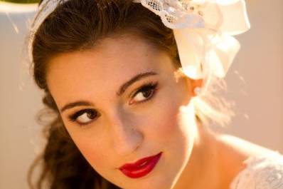 Bold red lip and lace hairband