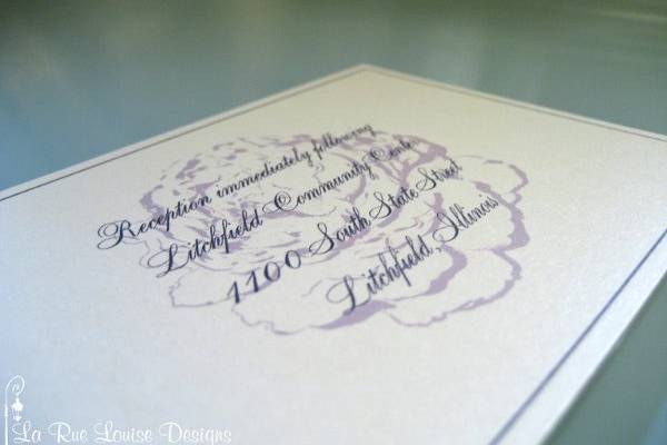 Vintage Peony Wedding Invitation in Lapis and Mauve, Reception Card