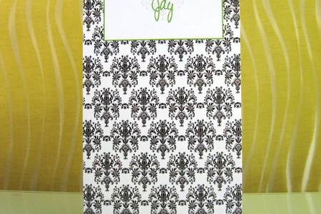 Ceremony Programs in Black and White Damask with Apple Green Accent, Front