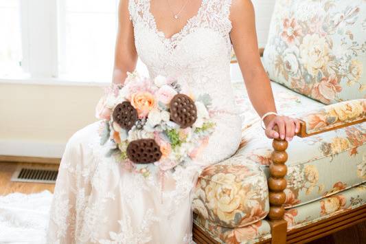 Bride posing on a chair