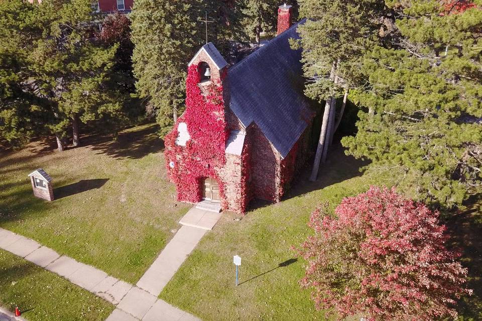 Old Base Chapel Plattsburgh, NY - Aerial View