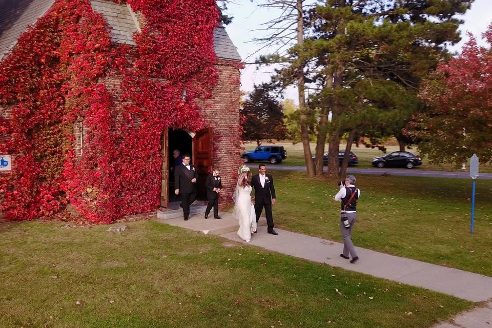 Old Base Chapel Plattsburgh, NY - Aerial View. Ceremony Procession