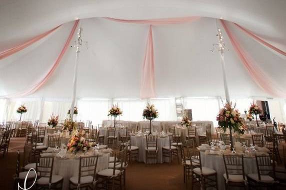 Another view of the reception tent. Love the details of the pink in the ceiling.