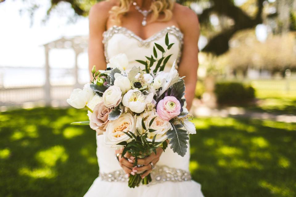 The bride holding her bouquet