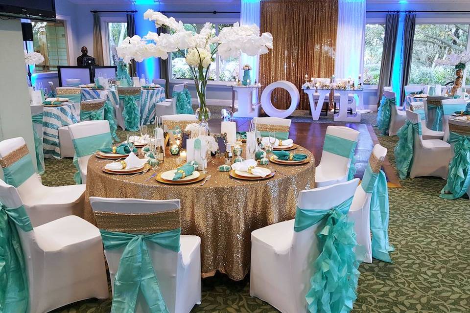 Aqua chair ribbons