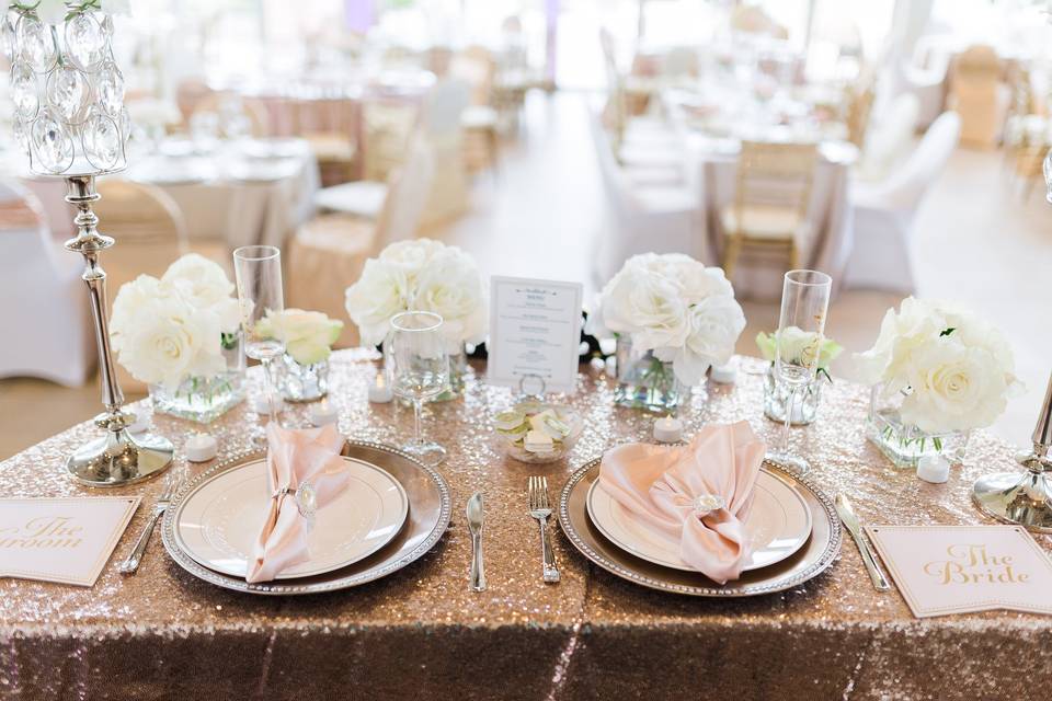 Elegant Champagne and Blush Wedding Theme Table Decorations - CV