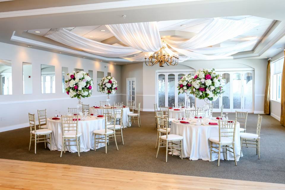 A round table reception setup