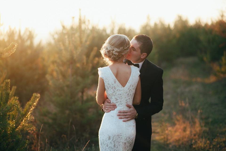 Newlyweds kissing