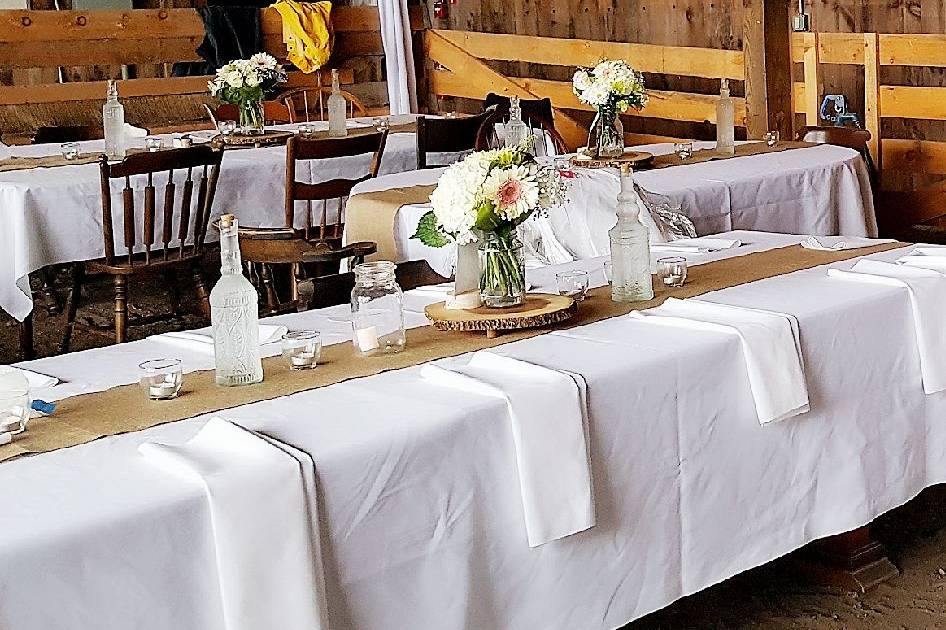 Long white table setup