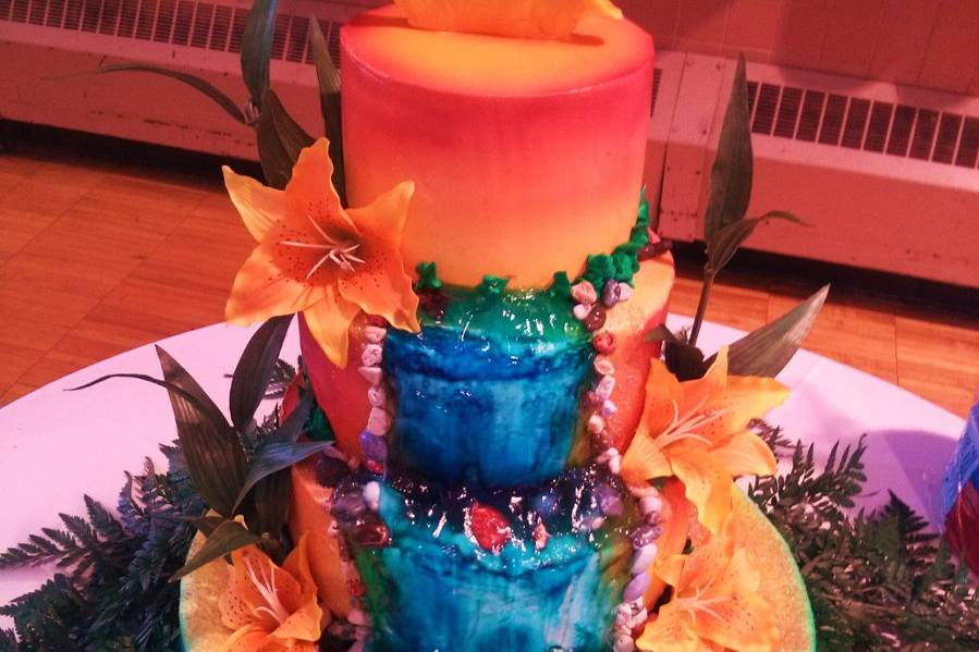 Destination Wedding Theme.  Hawaiian Tropical wedding cake