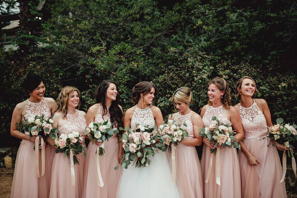 The bride and her bridesmaids