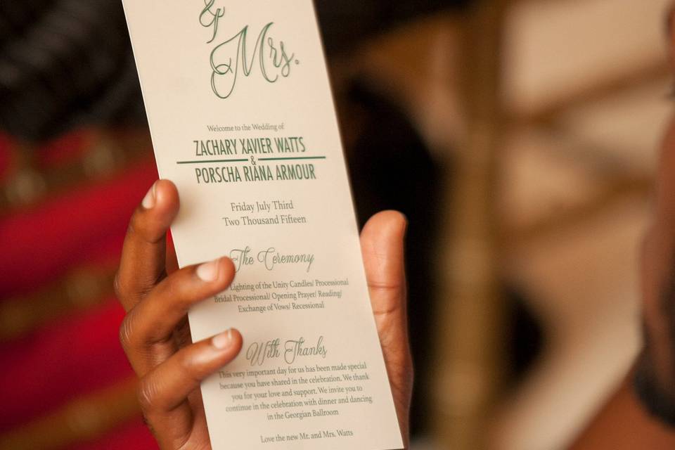 Wedding menu