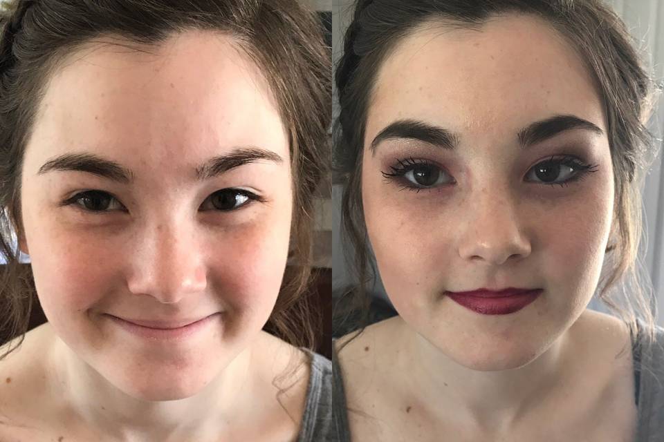 Before and after makeup and hair