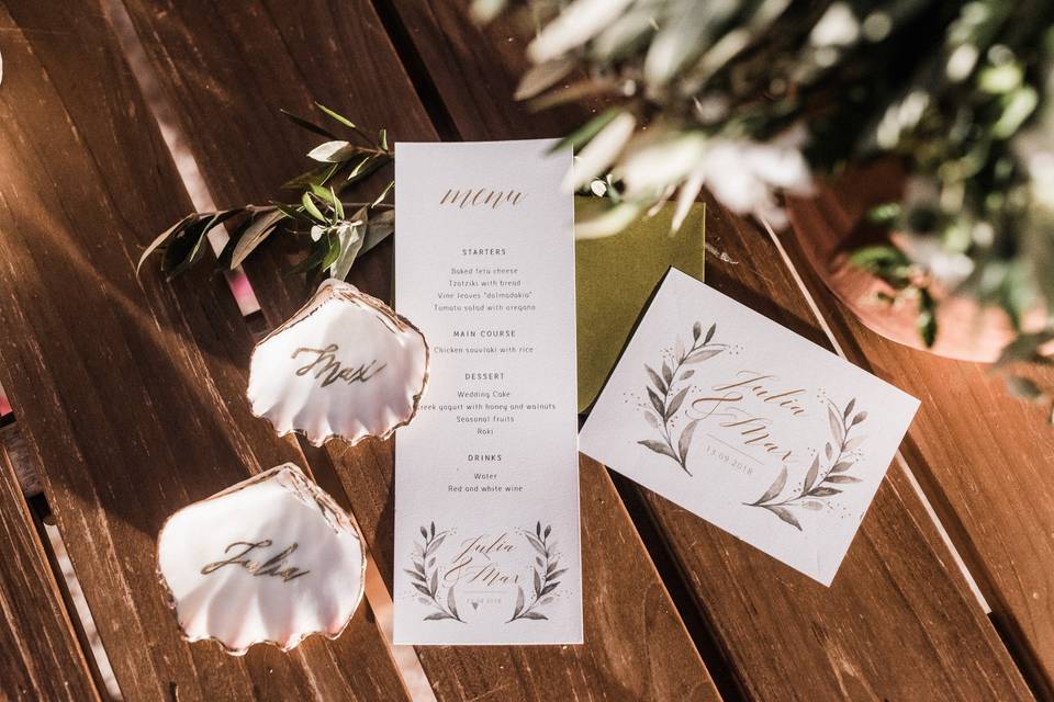 Wedding reception menu