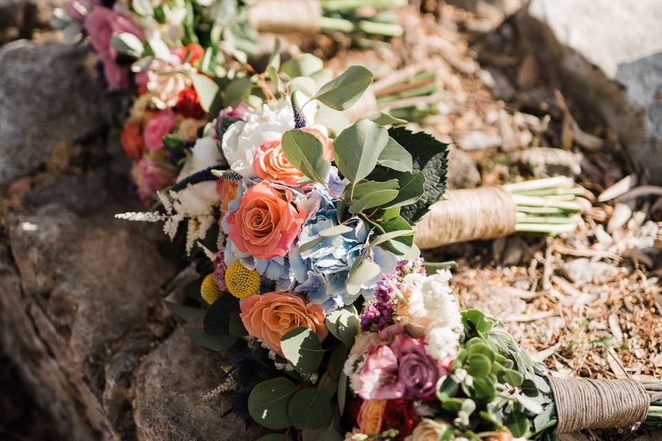 Bouquets lined up together