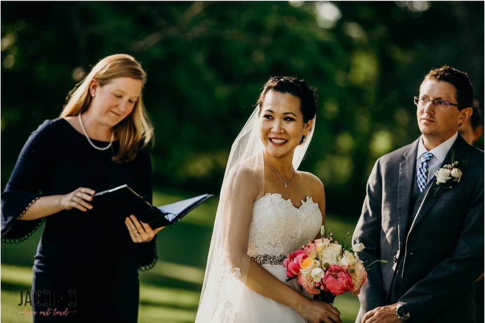 Laughing with the couple