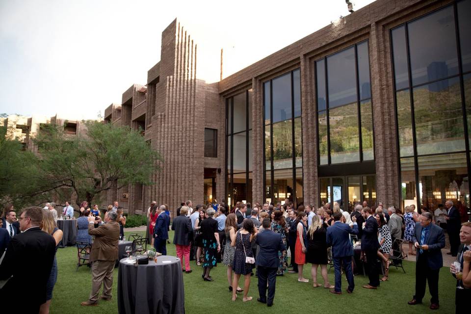 Outdoor cocktail reception space