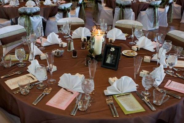 Dinner Menus in Pink, Sage, and Ivory with Chocolate Ribbon and Print