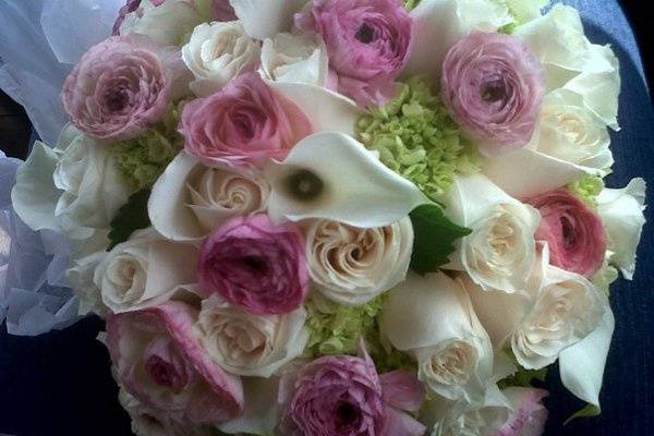 Pink and white themed floral arrangement