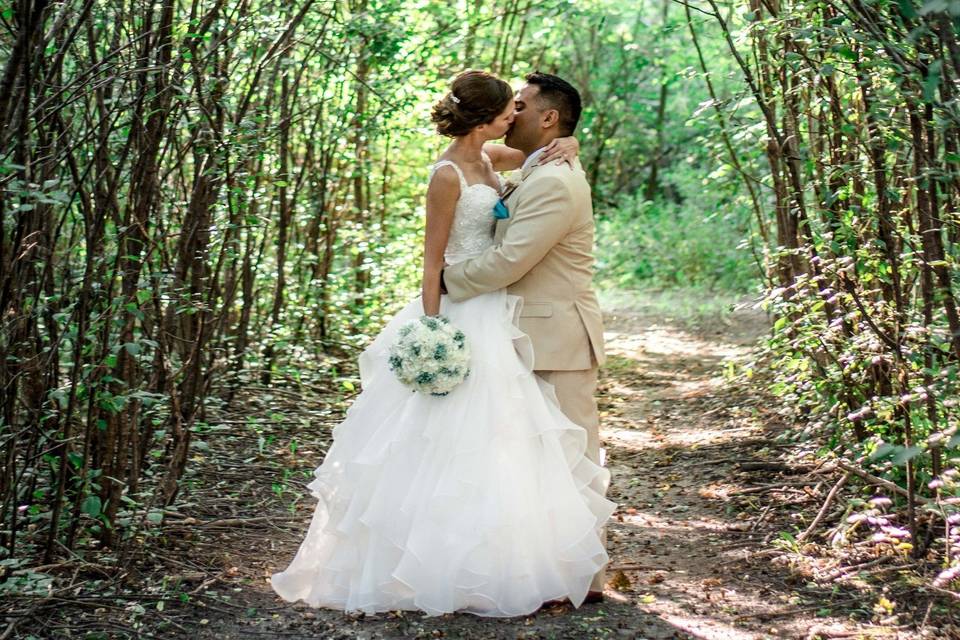 Couple under trees