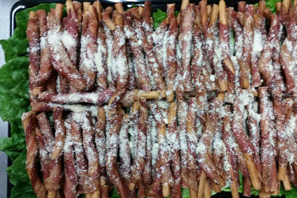 Bacon wrapped bread sticks