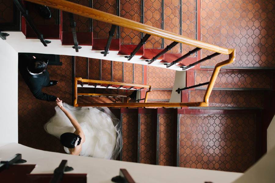 Bride walking down the stair