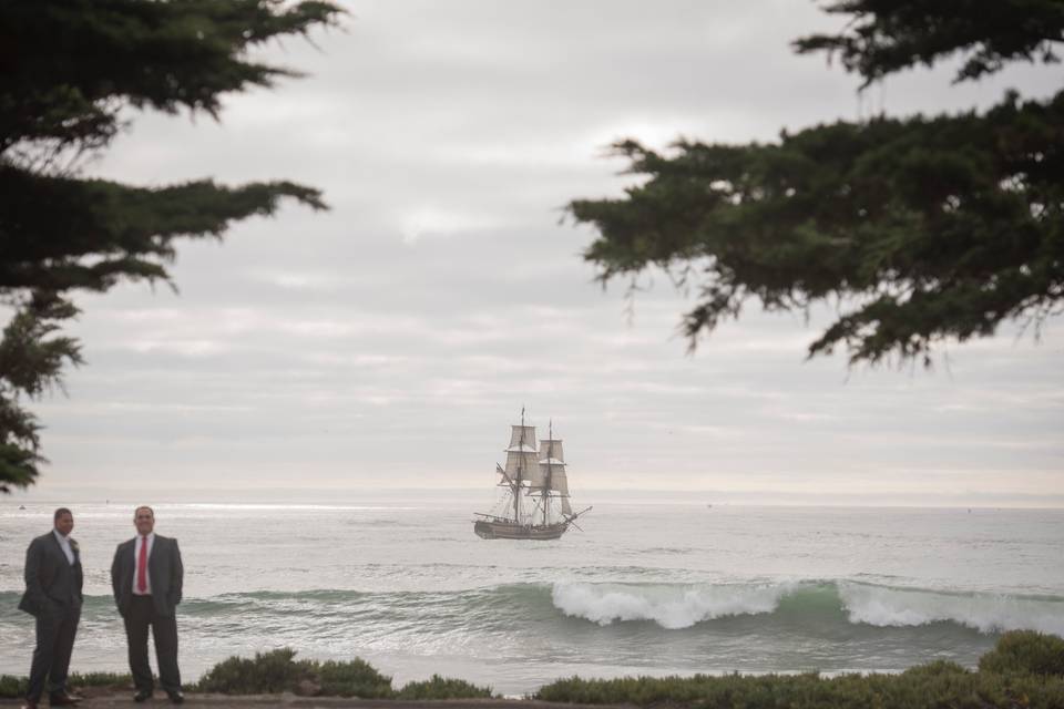 Pirate ship sailing by