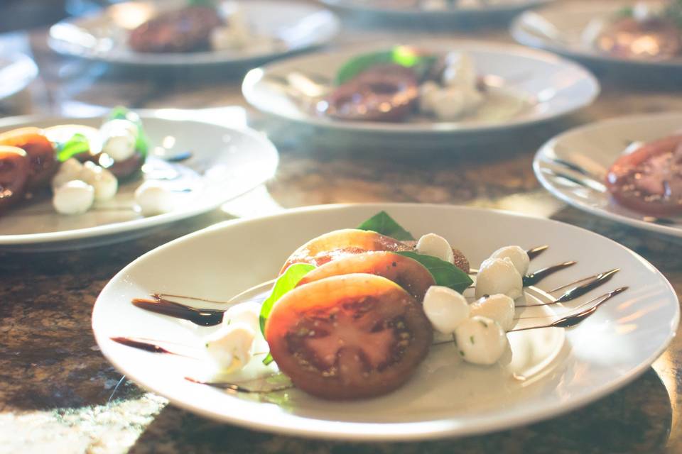 Fresh caprese salad by Chef Aaron for a private chef party on Lake Lanier.